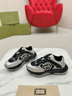 GUCCI RIPPLE TRAINER LIGHT SILVER AND BLACK LAMBSKIN
