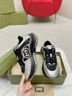 GUCCI RIPPLE TRAINER LIGHT SILVER AND BLACK LAMBSKIN