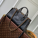 LOUIS VUITTON ONTHEGO EAST WEST BAG 25 IN BLACK MONOGRAM EMBOSSED COWHIDE