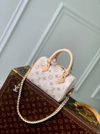 LOUIS VUITTON MINI SPEEDY BAG GREEN CHARM 18 IN LIGHT BROWN MONOGRAM DUNE COATED CANVAS