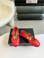 CHANEL MARY JANE SHOES ROSE RED SHEEPSKIN