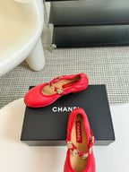 CHANEL MARY JANE SHOES ROSE RED SHEEPSKIN