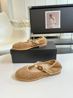 CHANEL MARY JANE SHOES GRANOLA YELLOW WOOL TWEED