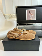 CHANEL MARY JANE SHOES GRANOLA YELLOW WOOL TWEED