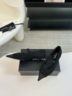 CHANEL MARY JANE IN BLACK WOOL TWEED AND SATIN