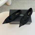 CHANEL MARY JANE IN BLACK WOOL TWEED AND SATIN