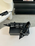 CHANEL MARY JANE IN BLACK MIX WHITE WOOL TWEED