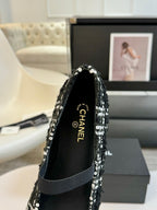 CHANEL MARY JANE IN BLACK MIX WHITE WOOL TWEED