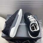CHANEL TRAINER SHOES IN BLACK WOOL FABRIC