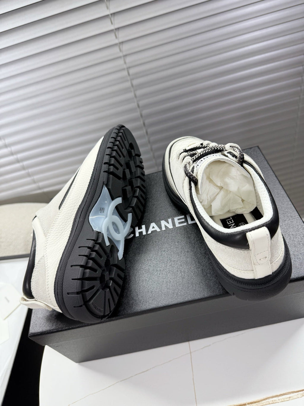CHANEL 25S SNEAKERS 35MM IN WHITE CALFSKIN