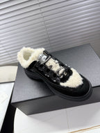 CHANEL 25S SNEAKERS WITH FUR AENTS 35MM IN BLACK CALFSKIN