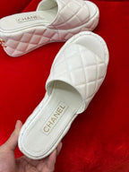 CHANEL WEDGE HEELS WHITE LAMBSKIN