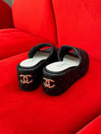 CHANEL WEDGE HEELS BLACK LAMBSKIN