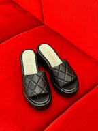 CHANEL WEDGE HEELS BLACK LAMBSKIN
