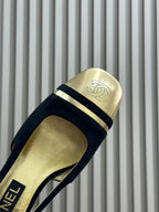 CHANEL SLINGBACKS IN BLACK SUEDE AND GOLDEN LAMBSKIN