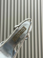 CHANEL HIGH SLINGBACKS IN GREY SUEDE AND SILVER LAMBSKIN