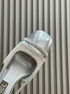 CHANEL SLINGBACKS IN GREY SUEDE AND SILVER LAMBSKIN