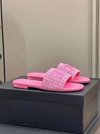 CHANEL WOVEN SLIPPERS LIGHT PINK COWHIDE SOLE