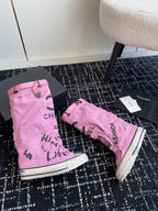 CHANEL HIGH BOOTS IN HOT PINK CANVAS
