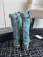 CHANEL HIGH BOOTS IN SAPPHIRE BLUE CANVAS
