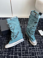 CHANEL HIGH BOOTS IN SAPPHIRE BLUE CANVAS