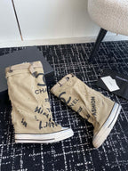 CHANEL HIGH BOOTS IN TORTILLA BROWN CANVAS