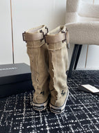 CHANEL HIGH BOOTS IN TORTILLA BROWN CANVAS