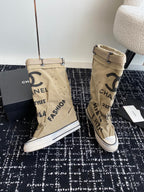 CHANEL HIGH BOOTS IN TORTILLA BROWN CANVAS