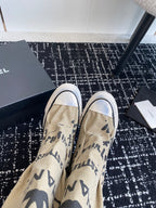 CHANEL HIGH BOOTS IN TORTILLA BROWN CANVAS