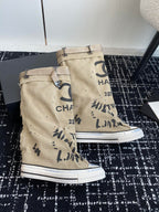 CHANEL HIGH BOOTS IN TORTILLA BROWN CANVAS