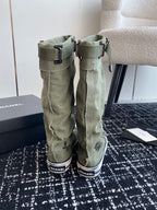 CHANEL HIGH BOOTS IN ARMY GREEN CANVAS
