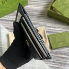 GUCCI OPHIDIA  11 CARD CASE DARK BLUE CANVAS AND BLACK CALFSKIN