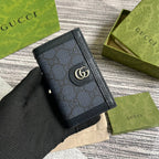GUCCI OPHIDIA  12 CARD CASE DARK BLUE CANVAS AND BLACK CALFSKIN