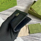 GUCCI OPHIDIA  12 CARD CASE DARK BLUE CANVAS AND BLACK CALFSKIN