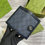 GUCCI OPHIDIA  12 CARD CASE DARK BLUE CANVAS AND BLACK CALFSKIN