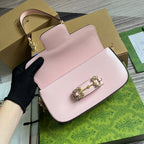 GUCCI DIAMOND HORSEBIT SHOULDER BAG 24 IN LIGHT PINK CALFSKIN GOLD HARDWARE
