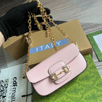 GUCCI DIAMOND HORSEBIT SHOULDER BAG 24 IN LIGHT PINK CALFSKIN GOLD HARDWARE