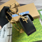 GUCCI DIAMOND HORSEBIT SHOULDER BAG 24 IN BLACK CALFSKIN GOLD HARDWARE