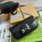 GUCCI DIAMOND HORSEBIT SHOULDER BAG 24 IN BLACK CALFSKIN GOLD HARDWARE