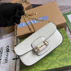 GUCCI DIAMOND HORSEBIT SHOULDER BAG 24 IN WHITE CALFSKIN GOLD HARDWARE