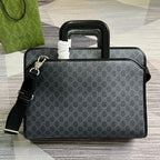 GUCCI BRIEFCASE 40 WITH INTERLOCKING G BLACK CANVAS