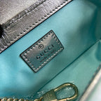 GUCCI MARMONT 16 MINI SHOULDER BAG BLUE IRIDESCENT CALFSKIN
