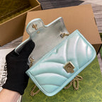 GUCCI MARMONT 16 MINI SHOULDER BAG BLUE IRIDESCENT CALFSKIN