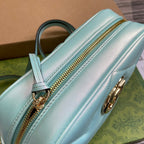 GUCCI MARMONT 24 SMALL MATELASSÉ SHOULDER BAG BLUE IRIDESCENT CALFSKIN