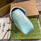 GUCCI MARMONT 26 MEDIUM SHOULDER BAG BLUE IRIDESCENT CALFSKIN