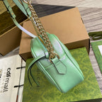 GUCCI MARMONT 24 SMALL MATELASSÉ SHOULDER BAG GREEN IRIDESCENT CALFSKIN