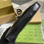 GUCCI JACKIE SMALL SHOULDER BAG 27 IN BLACK CRACKED LACQUER CALFSKIN GOLD HARDWARE