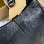 GUCCI JACKIE SMALL SHOULDER BAG 27 IN BLACK CRACKED LACQUER CALFSKIN GOLD HARDWARE