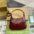 GUCCI JACKIE SMALL SHOULDER BAG 27 IN WINE RED CRACKED LACQUER CALFSKIN GOLD HARDWARE