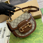 GUCCI HORSEBIT 1955 MINI TOP HANDLE BAG 18 IN BEIGE CANVAS AND BROWN CALFSKIN GOLD HARDWARE